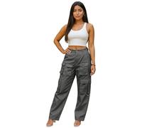 True Face Ladies Cargo Trousers - 8 Pocket Combat Pants for Women, Regular Fit Straight Leg, Casual Utility Workwear Polycotton Bottoms Charcoal 12