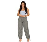 True Face Ladies Cargo Trousers Baggy Fit - Women's Combat Pants with Drawstring Waist, Loose Fit Utility Joggers, Casual Streetwear Pockets Grey XS