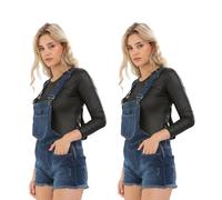 True Face Ladies Dungaree Denim Stretchable Women Sleeveless Jeans Short Dress Braces Hot Pants Dark Blue 8