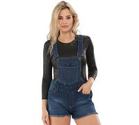 True Face Ladies Dungaree Denim Stretchable Women Sleeveless Jeans Short Dress Braces Hot Pants Dark Wash 12