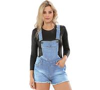 True Face Ladies Dungaree Denim Stretchable Women Sleeveless Jeans Short Dress Braces Hot Pants Light Wash 8