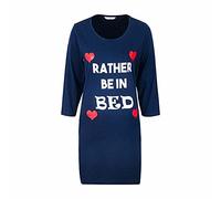 True Face Ladies Nightdress Cotton long nighties Shirt Nightwear Fun Print Knee Length (S, Navy - Rather be in Bed)