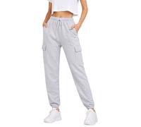 (Grey, 2XL) Ladies Casual Bottoms Cargo Pockets Jogger Trouser
