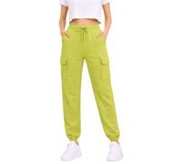 True Face Ladies Trousers Fleece Womens Joggers Cargo Combat Jogging Bottoms Casual Elasticated Women Sweatpants with Pockets Tracksuit Pants Green Glow XL