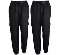 True Face Ladies Trousers Fleece Womens Joggers Cargo Combat Jogging Bottoms Casual Elasticated Women Sweatpants with Pockets Tracksuit Pants 2 Pack Black 2XL