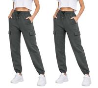 True Face Ladies Trousers Fleece Womens Joggers Cargo Combat Jogging Bottoms Casual Elasticated Women Sweatpants with Pockets Tracksuit Pants 2 Pack Charcoal M