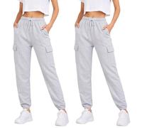 True Face Ladies Trousers Fleece Womens Joggers Cargo Combat Jogging Bottoms Casual Elasticated Women Sweatpants with Pockets Tracksuit Pants 2 Pack Grey L