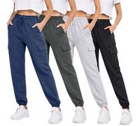 True Face Ladies Trousers Fleece Womens Joggers Cargo Combat Jogging Bottoms Casual Elasticated Women Sweatpants with Pockets Tracksuit Pants 3 Pack Assorted M
