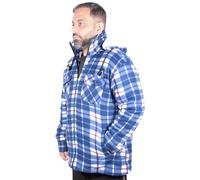 True Face Men’s Padded Sherpa Jacket Fur Lined Lumberjack - Thick Casual Work Shirt with Hood, Warm & Durable Flannel Style for Outdoor & Everyday Wear Blue Red XL