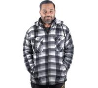 True Face Men’s Padded Sherpa Jacket Fur Lined Lumberjack - Thick Casual Work Shirt with Hood, Warm & Durable Flannel Style for Outdoor & Everyday Wear White Black 3XL