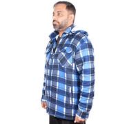 True Face Men’s Padded Sherpa Jacket Fur Lined Lumberjack - Thick Casual Work Shirt with Hood, Warm & Durable Flannel Style for Outdoor & Everyday Wear White Blue XXL