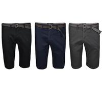 True Face Men Shorts Stretchable Chino Cotton Slim Fit Shorts Zip Fly Summer Half Pants with Belt Casual Knee Length Bottoms with Pockets Set A - 3 Pack 34