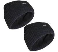 True Face Mens Beanie Hat 2 Pack Thin Insulated Knitted Woolly Chunky Thermal Outdoor Winter Ski Cap Charcoal 2 - Pack