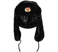 True Face Mens Bomber Hat Russian Trapper Unisex Hats Ear Flaps Warm Adult Womens Caps Soviet Badge Military Ushanka Cossack Winter Faux Fur Windproof Thermal Head Wear Black One Size