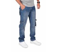 True Face Men's Cargo Combat Jeans Regular Fit Denim Multi-Pocket Jeans
