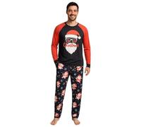 True Face Men's Christmas Pyjamas Set - Xmas PJs Holiday Sleepwear for Men, Long Sleeve Top and Trousers, Comfortable Nightwear, Relaxed Fit Lounge Wear Outfit Red 2XL