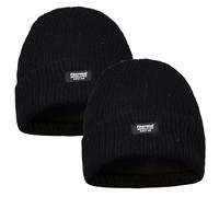 True Face Men's hat Thin Insulation Warm Cap Lined Woolly Knitted Insulate Head Wear (Black - 2 Pack, One Size)