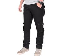 True Face Mens Jeans Cargo Combat Denim Regular Fit Trouser Casual Multipocket Bottoms Zip Fly Pants Jet Black 30W / 32L