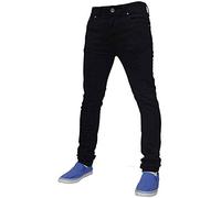 True Face Mens Jeans Skinny Denim Pants Stretch Fit Trouser Zip Fly Elasticated Cotton Bottoms Casual Wear 5 Pockets 021 Black Waist 38 L