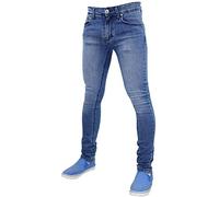 True Face Mens Jeans Skinny Denim Pants Stretch Fit Trouser Zip Fly Elasticated Cotton Bottoms Casual Wear 5 Pockets TF021 30L (30WX34, Light Mid Wash)