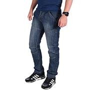 True Face Men's Jeans Straight Leg - Regular Fit Denim Washed Pants, Button Fly Trousers Stretch Jeans for Men UK with 2 Front & 2 Back Pockets, Watch Pocket & Belt Loops Mid Wash 40W / 32L