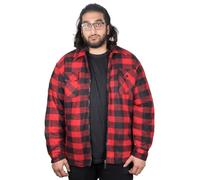 True Face Mens Padded Shirt - Fur Lined Lumberjack Top, Long Sleeve, Warm Thick Collared Casual Work Jacket, Durable Polycotton for Outdoor Wear Red Black - L