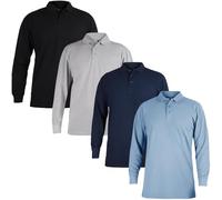 True Face Men's Polo Shirt Long Sleeve Classic Plain Pique Casual Collared Top Regular Fit, Comfortable Cotton Blend, Ideal for Work, Smart-Casual, Everyday Wear Assorted - 4 Pack M