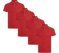 True Face Mens Polo Shirt Plain Tshirt Short Sleeve Summer Work Pique T Shirt Workwear Adult Tee Classic Casual Top Red Plain - 4 Pack XL