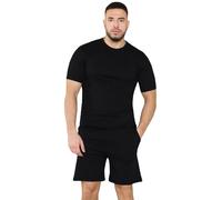 True Face Mens Pyjama Set Cotton T-Shirt Shorts Nightwear Loungewear Pj Gym Yoga Short Sleeve Top Casual Shorts Black M