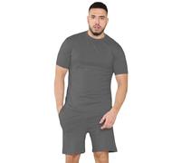 True Face Mens Pyjama Set Cotton T-Shirt Shorts Nightwear Loungewear Pj Gym Yoga Short Sleeve Top Casual Shorts Charcoal XXL