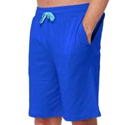 True Face Mens Pyjama Shorts with Zip Pockets Jersey Pyjama Shorts Lightweight Knee Length Poly Cotton Men Joggers Running Lounge Wear with Drawstring Royal Medium