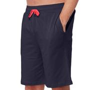 True Face Mens Pyjama Shorts with Zip Pockets Jersey Pyjama Shorts Lightweight Knee Length Poly Cotton Men Joggers Running Lounge Wear with Drawstring Navy 2XL