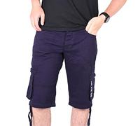True Face Mens Shorts Cargo Pockets Denim Combat Chino Button Up Flat Front Army Workwear Knee Length Straight Leg Casual Summer Work Half Pants Bottom Size 34 Navy