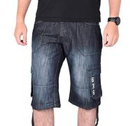 True Face Mens Shorts Cargo Pockets Denim Combat Chino Button Up Flat Front Army Workwear Knee Length Straight Leg Casual Summer Work Half Pants Bottom Size 42 Dark Wash