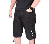 True Face Mens Shorts Cargo Pockets Denim Combat Chino Button Up Flat Front Army Workwear Knee Length Straight Leg Casual Summer Work Half Pants Bottom Size 36 Black