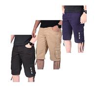 True Face Mens Shorts Cargo Pockets Denim Combat Chino Button Up Flat Front Army Workwear Knee Length Straight Leg Casual Summer Work Half Pants Bottom Set B - 3 Pack 38