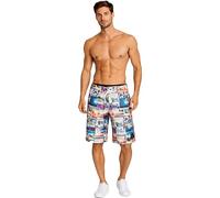 True Face Men's Shorts Swimwear Hawaiian Swimming Short Mesh Lined Casual Beach Printed Elasticated Drawstring Trunks Back Pocket Multi 38
