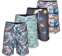 True Face Men's Shorts Swimwear Hawaiian Swimming Short Mesh Lined Casual Beach Printed Elasticated Drawstring Trunks Back Pocket 3 Pack Assorted 38