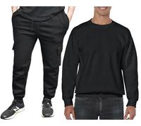 True Face Mens Tracksuit Fleece Trouser Sweatshirt Men Jogging Bottoms Activewear Adult Track Suit Full Sleeve Top Bottom Casual Joggers Fitness Gym Sports Running Black Set A 2XL