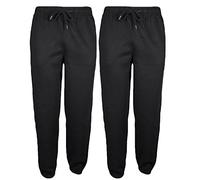 True Face Men's Trouser Fleece Elasticated Joggers Cuffed Sweatpants Plain Adjustable Drawstring Jogging Bottoms Black - 2 Pack M