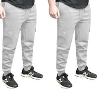 True Face Mens Trouser Fleece Sweatpants Cargo Combat Joggers Multi Pockets Elasticated Cuffed Ribbed Sports Running Fitness Gym Jogging Bottoms Grey - 2 Pack M