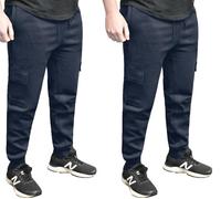 True Face Mens Trouser Fleece Sweatpants Cargo Combat Joggers Multi Pockets Elasticated Cuffed Ribbed Sports Running Fitness Gym Jogging Bottoms Navy - 2 Pack L