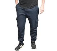 True Face Mens Trouser Fleece Sweatpants Cargo Combat Joggers Multi Pockets Elasticated Ribbed Sports Running Fitness Gym Jogging Bottoms Navy Ribbed M