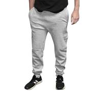 True Face Mens Trouser Fleece Sweatpants Cargo Combat Joggers Multi Pockets Elasticated Ribbed Sports Running Fitness Gym Jogging Bottoms Grey Ribbed XXL