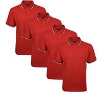 True Face Mens Tshirts Polos Pique Tipping Pocket Collar Buttoned Regular Fit Top Red Tip - 4 Pack XL