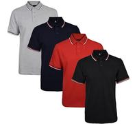 True Face Mens Tshirts Polos Pique Tipping Collar Buttoned Regular Fit Top Tip Set 3-4 Pack M