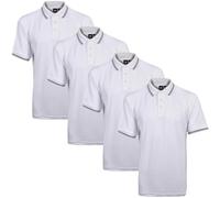 True Face Mens Tshirts Polos Pique Tipping Pocket Collar Buttoned Regular Fit Top White Tip - 4 Pack L