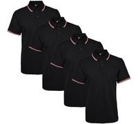 True Face Mens Tshirts Polos Pique Tipping Pocket Collar Buttoned Regular Fit Top Black Tip - 4 Pack M