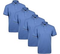 True Face Mens Tshirts Polos Pique Tipping Pocket Collar Buttoned Regular Fit Top Blue Tip - 4 Pack L