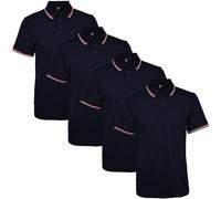 True Face Mens Tshirts Polos Pique Tipping Pocket Collar Buttoned Regular Fit Top Navy Tip - 4 Pack L